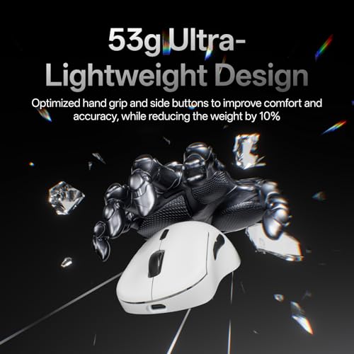 Rapoo VT3 Gen-2 Wireless Gaming Mouse, True 8K Wireless Polling Rate, 53g Lightweight, Up to 750 Hr Battery, Nordic nRF54L15 MCU, 100-Million Mechanical Switch, 10 Programmable Buttons, Macro Enabled - color: White