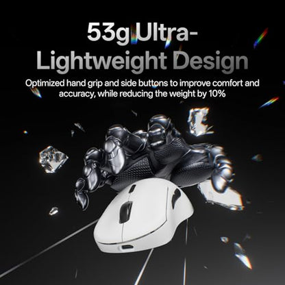 Rapoo VT3 Gen-2 Wireless Gaming Mouse, True 8K Wireless Polling Rate, 53g Lightweight, Up to 750 Hr Battery, Nordic nRF54L15 MCU, 100-Million Mechanical Switch, 10 Programmable Buttons, Macro Enabled - color: White