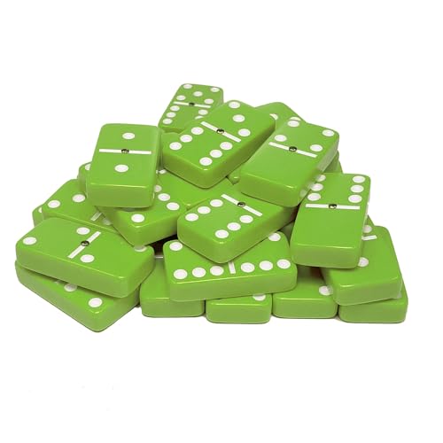 Marion Domino Double Six Lime Green Jumbo Tournament Professional Size with Spinners in Dovetail Sheesham Wood Box. - color: Lime Green