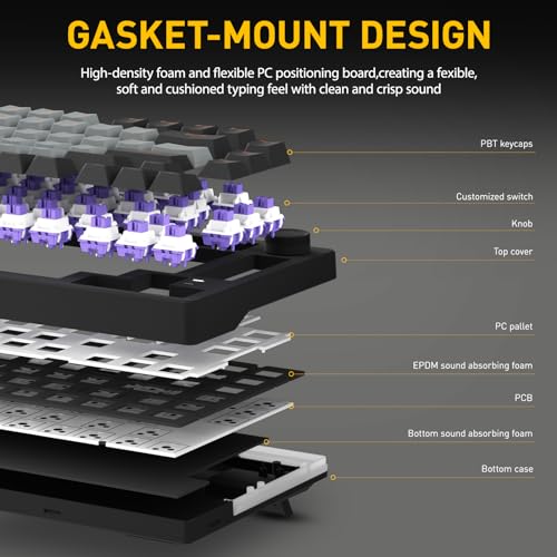 DAREU EK75PRO Wireless Mechanical Gaming Keyboard,75% Hot Swap Creamy Keyboard with Knob,RGB Backlit,Gasket Custom Structure,PBT Keycaps,2.4Ghz/BT5.1/USB-C, for Win/MAC - color: Black