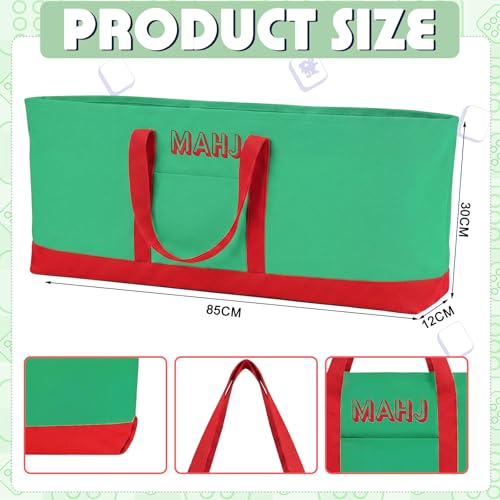 Mahjong Bag for Tiles and Racks Empty American Mahjong Tiles Carrying Tote 31.5 x 12 x 4 Inch Canvas Tile Game Accessory Gift for Pusher Rack Mat Carrying, Case Only(Red and Green) - color: Red and Green