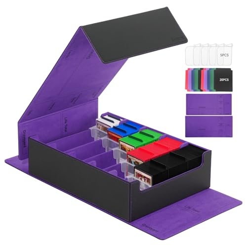 5 Row Trading Card Storage Box, 3800+Bulk Card Organizer Box with 20 Dividers & 5 Supporters, Graded Card Deck Box for YuGiOh, MTG, TCG with Double Lid Black/Violet - color: Black/Violet, size: 3800+-With Double Lids