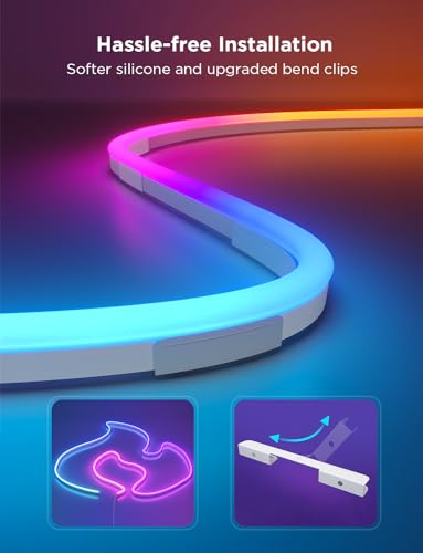 Govee RGBIC Neon Lights 16.4ft Works with Matter, Alexa, Google Assistant | LED Smart Neon Rope Light 2, Custom DIY Neon Strip Lights for Bedroom and Wall Decor, Softer Material, White - size: 16.4ft