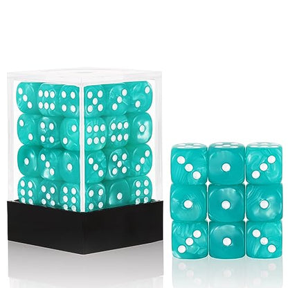 36 of Pack 12MM 6 Sided Dice Set,Pearl Pattern Game Dice Set, 6 Sided Standard Dices for Yahtzee, Bunco or Teaching Math,with Portable Plastic Box(Light Blue Pearl) - color: Cyan Pearl