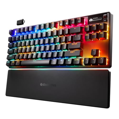 SteelSeries Apex Pro TKL Gen 3 Gaming Keyboard - OmniPoint 3.0 Analog Magnetic Switches, Quickset Auto-Presets (Rapid Trigger, Rapid Tap/SOCD, Protection Mode), OLED, RGB, PBT Keycaps, 2.4G+BT, Black - color: Black, size: Pro TKL, style: Gen 3 Wireless