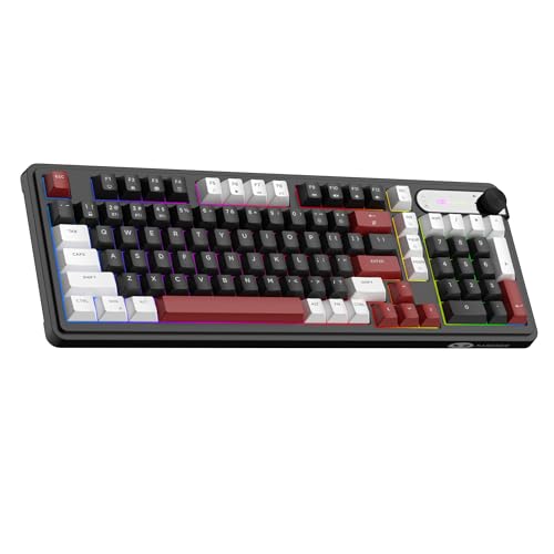 MageGee GK960 Wireless Keyboard, 98 Keys Tri-Mode BT/2.4G/Wired Membrane Gaming Keyboard, RGB Creamy Keyboard with Number Pad, Knob Control, 4000mAh Battery - White & Black - color: White & Black