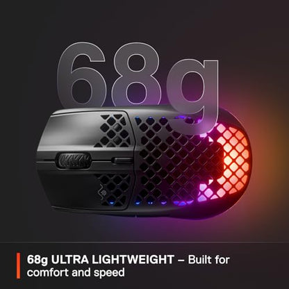 SteelSeries Aerox 3 Wireless - Holey RGB Gaming Mouse - Ultra-lightweight Water Resistant Design - 18K DPI TrueMove Air Optical Sensor- Onyx - color: Onyx, style: Gen 1
