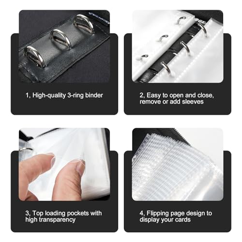 GEAoffice 1 Pocket Mini Trading Card Binder Holds 80 Cards, Black | 40 Removable Acid-free & Non-PVC Sleeves, Premium PU Leather, Zip Close Card Album Binder for TCG, MTG, Sports&Games, Gift - color: Black-1 Pocket