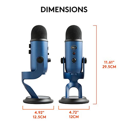 Logitech Creators Blue Yeti USB Microphone for PC, Mac, Gaming, Streaming, Podcasting, Studio and Computer Condenser Mic with Blue VO!CE Effects, 4 Pickup Patterns, Plug and Play - Midnight Blue | USB Plug-and-Play Condenser Mic with Blue Vo!ce, Headphone