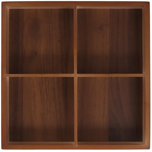 FUNSUEI 2 PCS Multi Compartment Wooden Tray, Divided Wooden Tray, Square Bamboo Trays with 4 Sections, Bamboo Divided Serving Trays Storage Box for Snacks Appetizers, 9 x 9 x 1.77 Inch - size: 2 PCS 4 Sections