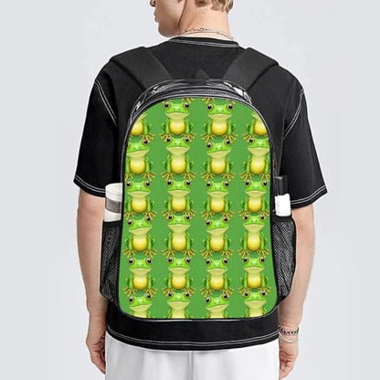 Teddy Bear Printed Clear PVC Backpack Stadium Security Approved | Stadium Approved, Green Frog, with Zipper Compartments for Concerts Festivals Sports Work Security - color: Pattern (325)