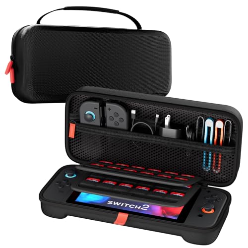 ProCase Carrying Case for Nintendo Switch 2 2025, Travel Case -Black, L | Hard Portable Storage Bag with 24 Game Card Slots, Protective Pouch for Switch 2 Console, AC Adapter & Accessories - color: Black (Large Size, Fit AC Adapter), size: for Nintendo Sw