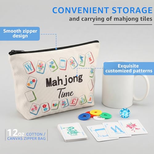 160 Pcs Mahjong Playing Cards Set American Style 3.4" x 2.2" Large Print with Storage Bag, 4 Dices, 100 Poker Chips Indicator Portable Mahjong Tiles Beginners Adults Gift for Travel Home Table