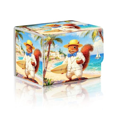 Trading Card Storage Box, Holds 100+ for MTG Cards, Premium PU Leather with Magnetic Closure, Squirrel Ready For Beach Fun Durable Deck Box for Magic the Gathering, Trading Card Games - color: Squirrel Ready For Beach Fun