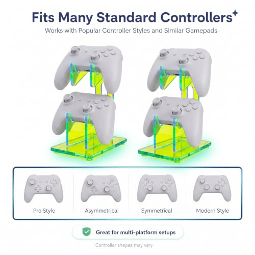Aurora Green 2 Pack 2-Tier Controller Holder Display Stand for PS5, Xbox | Controller holder & display stand for gaming desk or battlestation; set of 2 holds 4 pads, charge in place, aurora acrylic