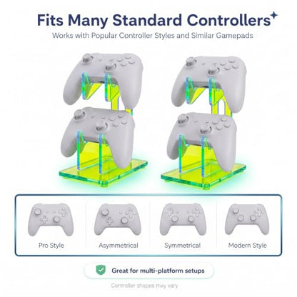 Aurora Green 2 Pack 2-Tier Controller Holder Display Stand for PS5, Xbox | Controller holder & display stand for gaming desk or battlestation; set of 2 holds 4 pads, charge in place, aurora acrylic