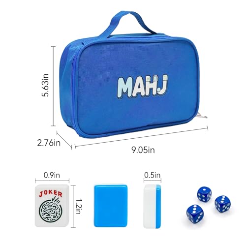 American Mahjong Tile Set with 166 Tiles, 1.2-Inch Mah Jongg Sets, Mahjong Gift Set with 3 Blue Dice and Mahjong Tile Bag, Complete Portable Game Set for Family, Travel, Parties