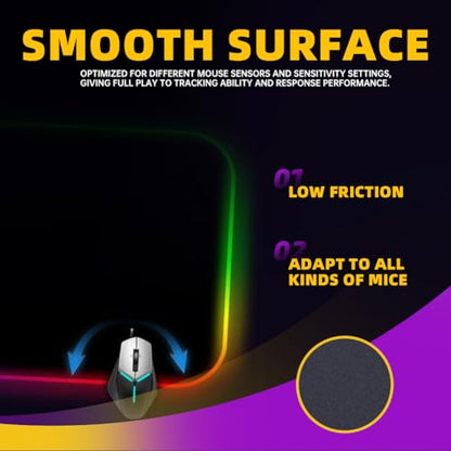 Large RGB Gaming Mouse Pad,Full Desk XL Extended Gaming Mousepad,14 Modes Glow, 7 LED Colours,Balanced Control & Speed - Non-Slip Rubber Base & Smooth Fabric Surface