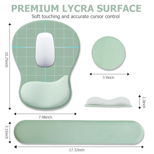 Ergonomic Mouse Pad with Wrist Rest and Keyboard Wrist Rest, Green | Wrist Rest for Computer Keyboard with Non-Slip PU Base, Pain Relief, Gel Mousepad with Wrist Support for Office & Gaming - color: Green