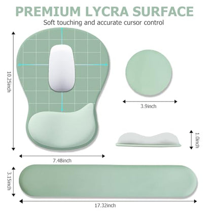 Ergonomic Mouse Pad with Wrist Rest and Keyboard Wrist Rest, Green | Wrist Rest for Computer Keyboard with Non-Slip PU Base, Pain Relief, Gel Mousepad with Wrist Support for Office & Gaming - color: Green