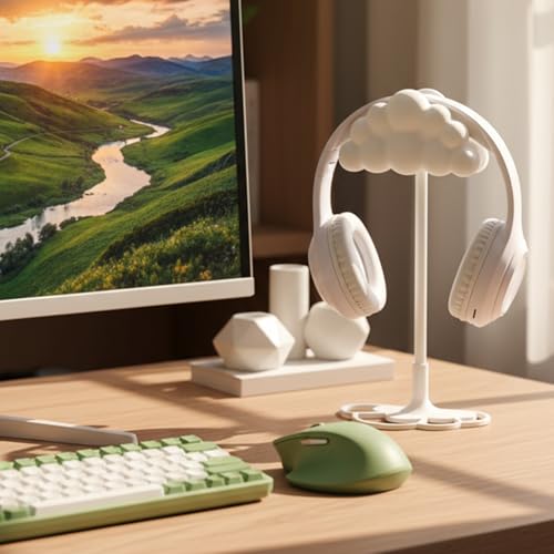 Yookeer Cloud Headphone Stand 3D White Cloud Cute Headphone Decor for Gamer Room Office Desk Gaming Gifts for Women Girlfriend Office Worker