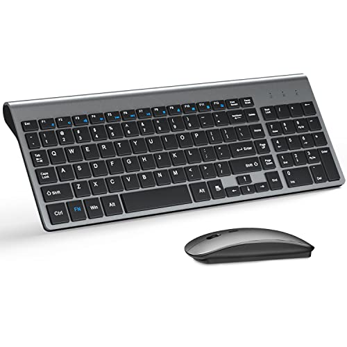 Wireless Keyboard and Mouse Ultra Slim Combo, TopMate 2.4G Silent Compact USB 2400DPI Mouse and Scissor Switch Keyboard Set with Cover, Batteries Included, for PC/Laptop/Windows/Mac - Gray Black - color: Gray Black
