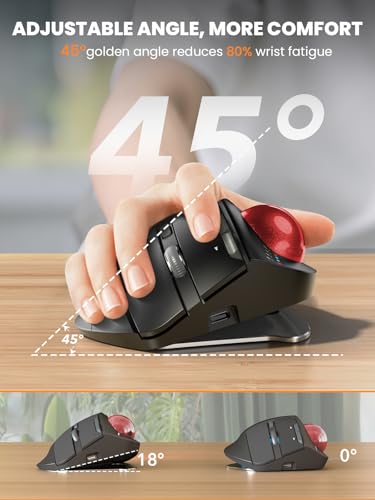 Wireless Trackball Mouse, Adjustable Angle, Rechargeable, Backlit-Red Ball | MAM1 Pro Ergonomic Mouse Rollerball Thumb mice with 5 Level DPI, 3 Devices Connection (USB & Bluetooth ) for PC, Windows - color: Red Ball