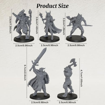 AUSPDICE Fantasy RPG Accessory Figurine Set for Dungeon Masters & TTRPG Players, 25mm Scale Tabletop Unpainted Miniatures Pack- Dragonborn Adventurer AS1008