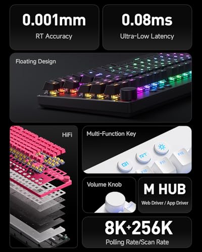 MCHOSE Mix 87 TKL Wired Gaming Keyboard Magnetic Switch Hall Effect Keyboards Rapid Trigger SOCD 8K Polling Rate Volume Knob Adjustable Actuation Point RGB Lighting HotSwap Black Apollo Switch - color: Black-Apollo TTC