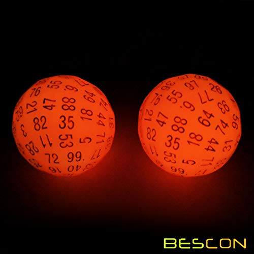 Bescon Glowing Polyhedral 100 Sides Dice Cerise Red, Luminous D100 Dice, 100 Sided Cube, Glow in Dark D100 Game Dice - color: Glowing Red D100