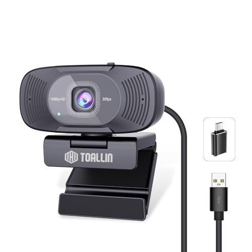 TOALLIN 1080P Full HD Webcam with Dual Microphones, Computer Web Camera, 90° Wide Angle View Without Distortion, USB Plug and Play Webcam for Video Conferencing/Online Calling/Live Streaming - style: 1080P Webcam