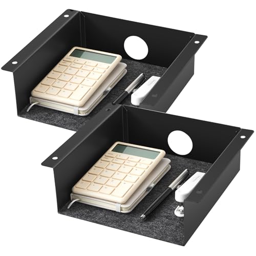 Yaocom 2 Pack Under Desk Hanging Shelf, Carbon Steel Storage Tray with Mute Felt Sheets, Mount Shelves Organizer for Office Home Workstation Gaming Desk Stand up(7.5x8x2.8 in/Storage Shelf,Black) - color: Black, size: 7.5x8x2.8 In/ Storage Shelf