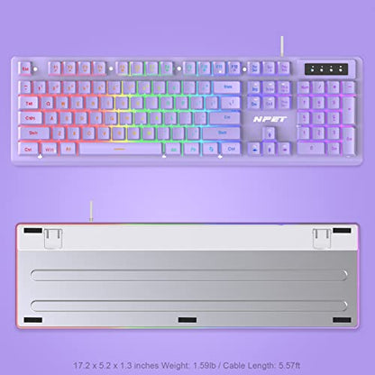 NPET K10 Wired RGB Purple Membrane Keyboard for PC Desktop | Spill Resistant, Multimedia Hotkeys, Quiet Membrane Gaming Keys