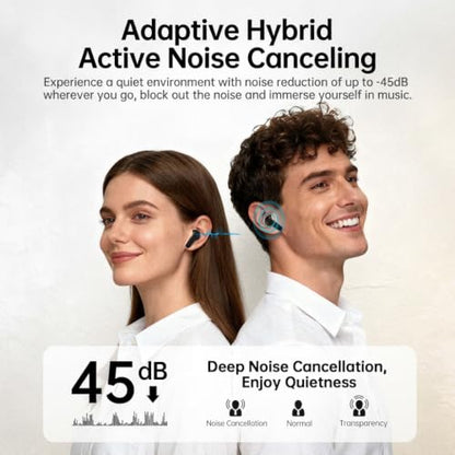 xinwld Adaptive Hybrid Active Noise Canceling 2026 Wireless Earbuds, 6 Mics ENC Clear Call Ear Buds, Hi-Res Audio Deep Bass Bluetooth 5.4 Headphones, 40H, LED, for Sports Running Gym Workout, Black - color: Black