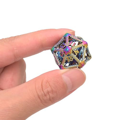 Hollow DND Dice Set, Metal Dice Premium 7-Die Polyhedral Dice Set for Dungeons Dragons D&D, RPGs, MTG, and Board Games (3D Dragon Rainbow White Number) - color: 3d Dragon Rainbow White Number