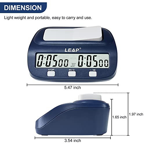LEAP Digital Chess Timer - Professional with Time Bonus and Delay Features, Great for Chess I-Go, Navy - color: Navy