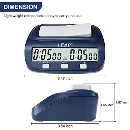 LEAP Digital Chess Timer - Professional with Time Bonus and Delay Features, Great for Chess I-Go, Navy - color: Navy