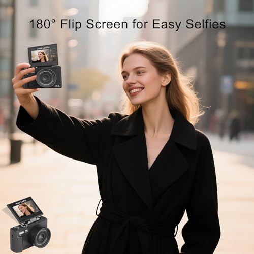 FLATIC 5K Digital Camera, 75MP Cameras for Photography with WiFi & 64GB TF Card, Autofoucs Vlogging Camera for YouTube with 180° Flip Screen, Vlog Camera Kit for Beginner, Teens