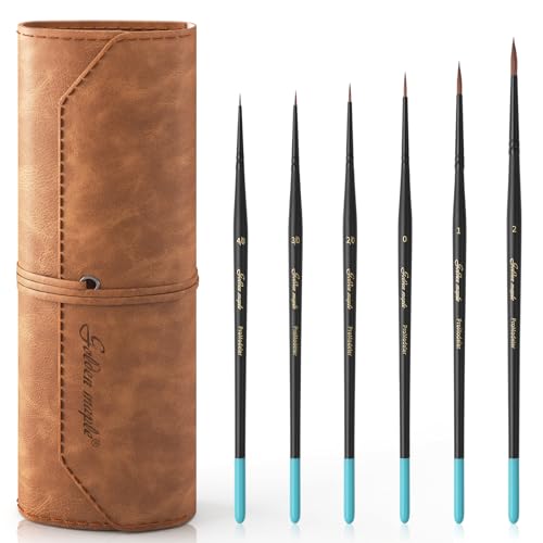 Golden Maple Kolinsky Sable Brushes, 6PCS Fine Point Watercolor Brushes, Professional Model Miniature Paint Brushes Suitable for Watercolor, Gouache, Tempera, Acrylic, Figure Painting