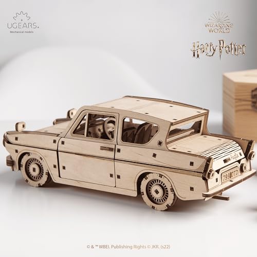 UGEARS Wooden 3D Puzzles for Adults - Flying Ford Anglia Harry Potter Puzzle 3D – Harry Potter Flying Car Building Kits for Adults DIY Model Kit with Spring Drive - style: Flying Ford Anglia