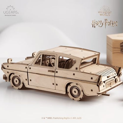 UGEARS Wooden 3D Puzzles for Adults - Flying Ford Anglia Harry Potter Puzzle 3D – Harry Potter Flying Car Building Kits for Adults DIY Model Kit with Spring Drive - style: Flying Ford Anglia