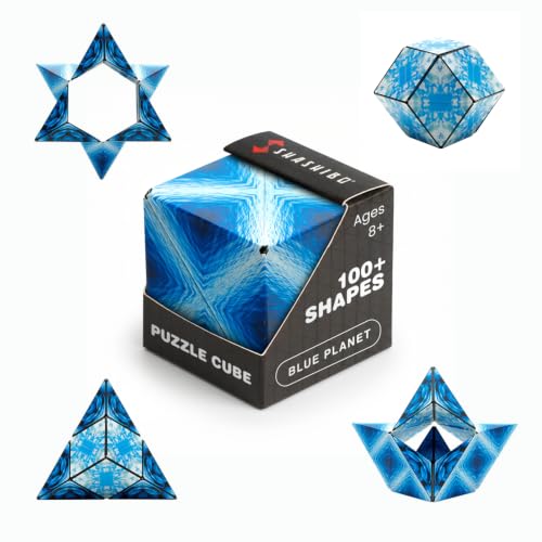 Shashibo DODECA Magnetic Puzzle Cube, Sensory Fidget Toy for Adults & Kids, Stress Relief Fidget Toy for All Ages, Cool Fidget Toys for Desk, Shape Shifting Box, 100+ Possible Shapes - color: Blue Planet, size: DODECA