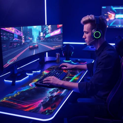Simpkeely Large Fantasy Waterfall Gaming Mouse Pad - Blacklight Waterproof Glowing Desk Mat, 31.5" x 11.8" Extended Non-Slip Rubber Base for Office & Home - color: Waterfall