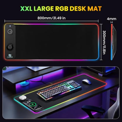Gimars Upgrade 3 in 1 RGB Mouse Pad with 15W Magnetic Fast Wireless Charging, 31.5x11.8x0.16in Gaming Mousepad, 15 Color Modes, Waterproof Non-Slip XXL Desk Mat with Smooth Surface for Home Office PC - color: Black（3 in 1 RGB Wireles Charging)