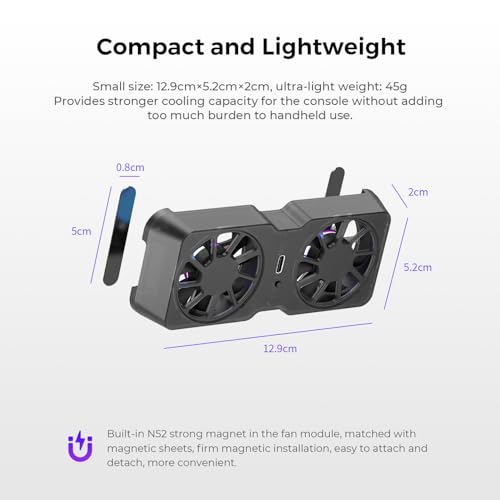Portable Magnetic Cooling Fan for Steam Deck for ROG Ally X for Legion Go Game Console 6000RPM 45mm Dual Fans with Efficient Cooling 10-16CFM Airflow 3 Speeds Adjustable Lightweight 45g