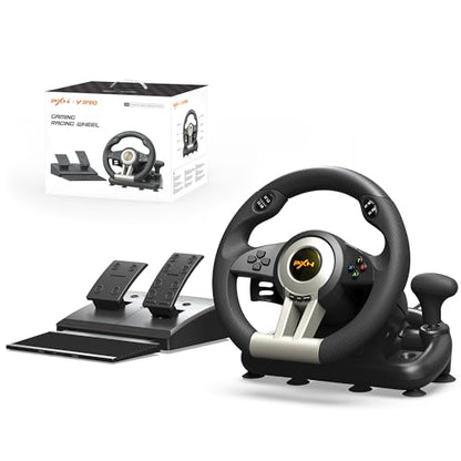 PXN V3 Pro Gaming Steering Wheel with Pedals | Dual Motor Vibration Feedback, Beginner Sim Racing Wheel for PC, PS4, Xbox Series S, Xbox Series X, Xbox One and Switch - color: Black