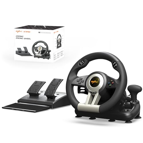 PXN V3 Pro Gaming Steering Wheel with Pedals | Dual Motor Vibration Feedback, Beginner Sim Racing Wheel for PC, PS4, Xbox Series S, Xbox Series X, Xbox One and Switch - color: Black