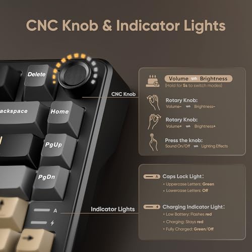 RedThunder K75 Wireless Mechanical Keyboard, CNC Knob, Tri-Mode BT5.0/2.4GHz/USB-C Hot Swappable Custom, Pre-lubed Linear Coconut Switches, Gasket Structure, RGB Gaming Keyboard, Black-Gold - color: Black Gold