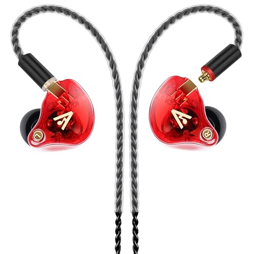 Vibes 202 Wired Earbuds - HiFi in Ear Monitor Headphones – Professional Noise Isolating Ear Buds - Clear Sound, Deep Bass & Comfort-Fit IEM Earphones - MMCX to 3.5mm, Silver Plated Cord, Carrying Case - color: 3-Red, style: 1) 3.5mm