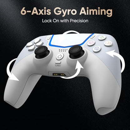 BETMI Wireless Controller for PS-5/Pro/Slim/PC, Hall Joysticks(Off-White) | Bluetooth Gaming Controller with LED Channel Light/Turbo/6Axis Gyro/Dual Vibration/Touchpad/3.5mm Audio Jack/Speaker Function